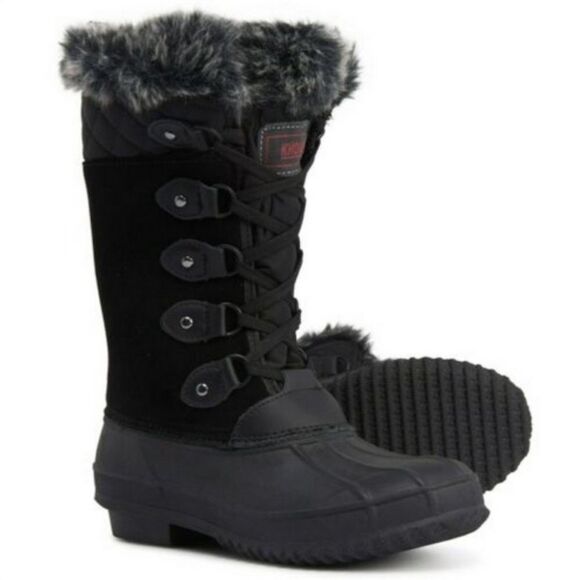 Khombu Colby Tall Black Suede Faux Fur Waterproof Duck Boots 10 - Picture 1 of 14